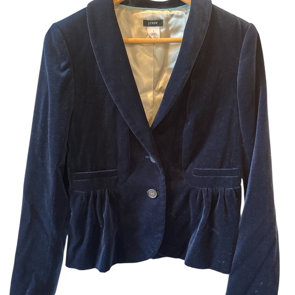 J Crew Women's Size 8 Velvet Jacket Blazer Navy Peplum Quiet Luxury Winter Trend - Picture 2 of 8